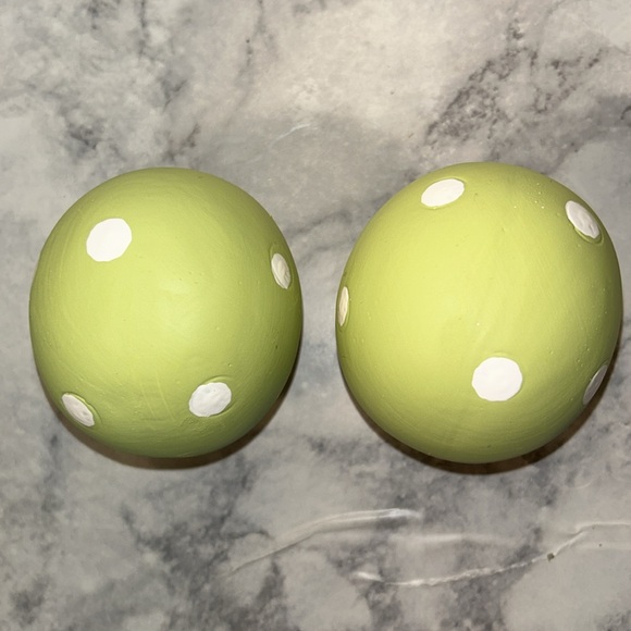Lot of 2 Ceramic Mushrooms Green and White Polka Dot Tops for Display or… - Picture 6 of 8
